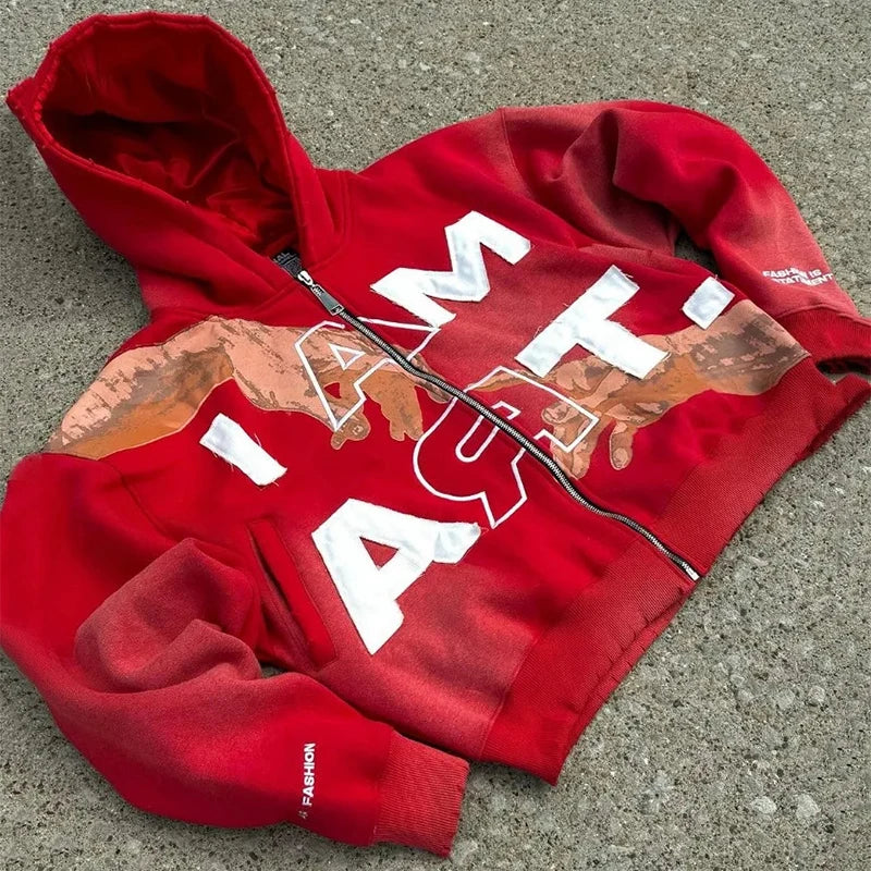 Y2k Streetwear Sweatshirt Letter Prints Graphics Zipper Hoodie Autumn and Winter Loose Sweatshirt Man Clothes sudadera hombre