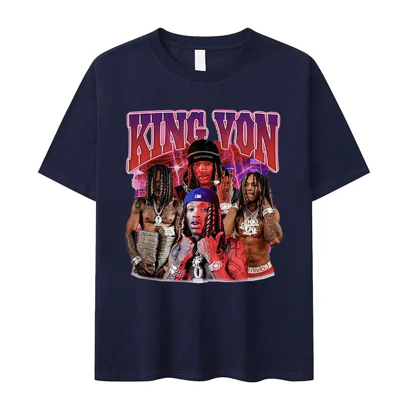 Rapper K-King Von Vintage Graphic T-Shirt Men's Hip Hop High Quality Fashion T-shirts Casual Cotton Oversized T Shirt Streetwear