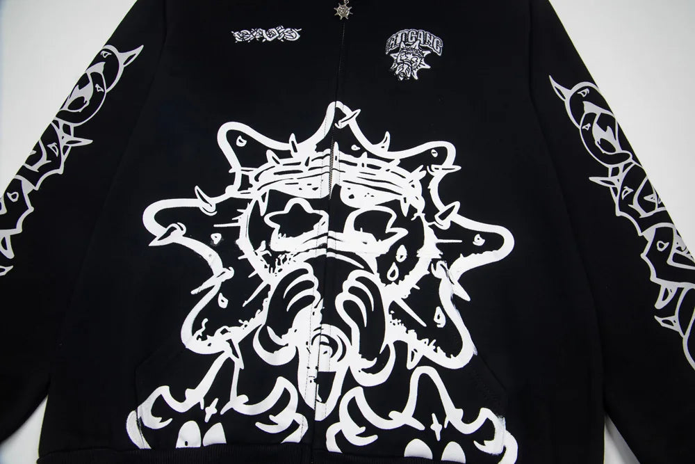 Glo Gang Eroded Glo Thermal embroidery printing Hoodie Men Women High Quality Oversized black full zip Hooded