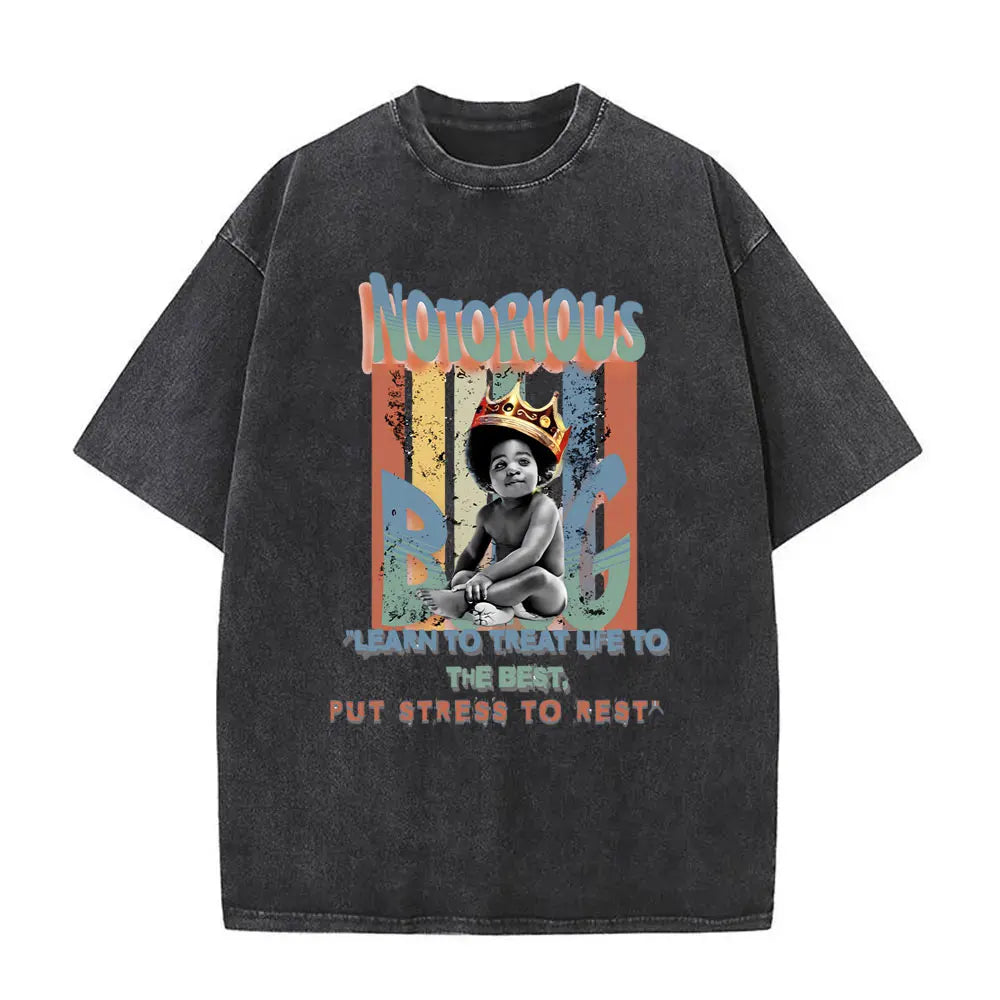 Washed Vintage Rapper The Notorious Big World Tour 97 T-shirt Biggie Smalls Print T Shirts Men Women Hip Hop Oversized T-shirts
