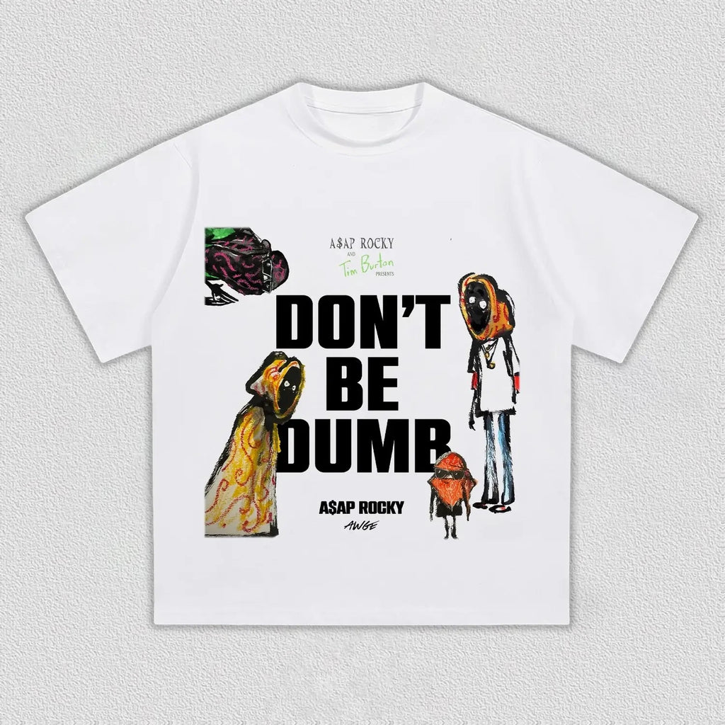 ASAP Rocky Don't Be Dumb album graphics 100%cotton men's shirt Summer O-neck Women's Y2k Hip Hop Short Sleeve Tshirt fan gift