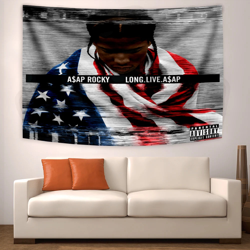 Asap Rockys Flag Rakim Mayers Smoking Wall Tapestry Hanging Ablum Posters Decor Meme Tapestry Room Decor Aesthetic