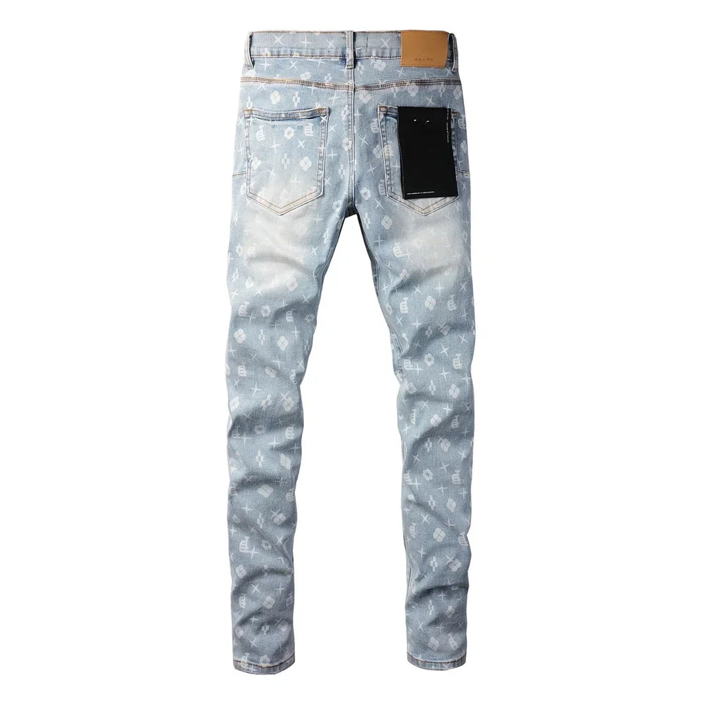 2025 American Jean Print Pants 9089 Style High Waist Loose Fit Straight Leg Blue Jeans Women's Fashion Casual Trousers