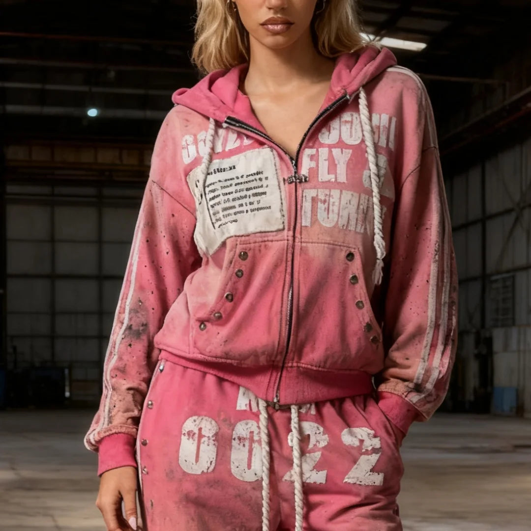 Y2k sportswear men's and women's hip-hop Harajuku retro patch print super large hooded sweatshirt