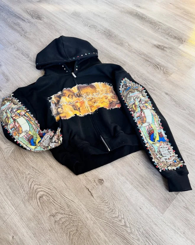 Stained Glass Renaissance Zip-Up Hoodie – High Street Art Edition