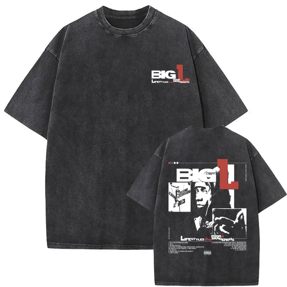 Washed Vintage Rapper The Notorious Big World Tour 97 T-shirt Biggie Smalls Print T Shirts Men Women Hip Hop Oversized T-shirts