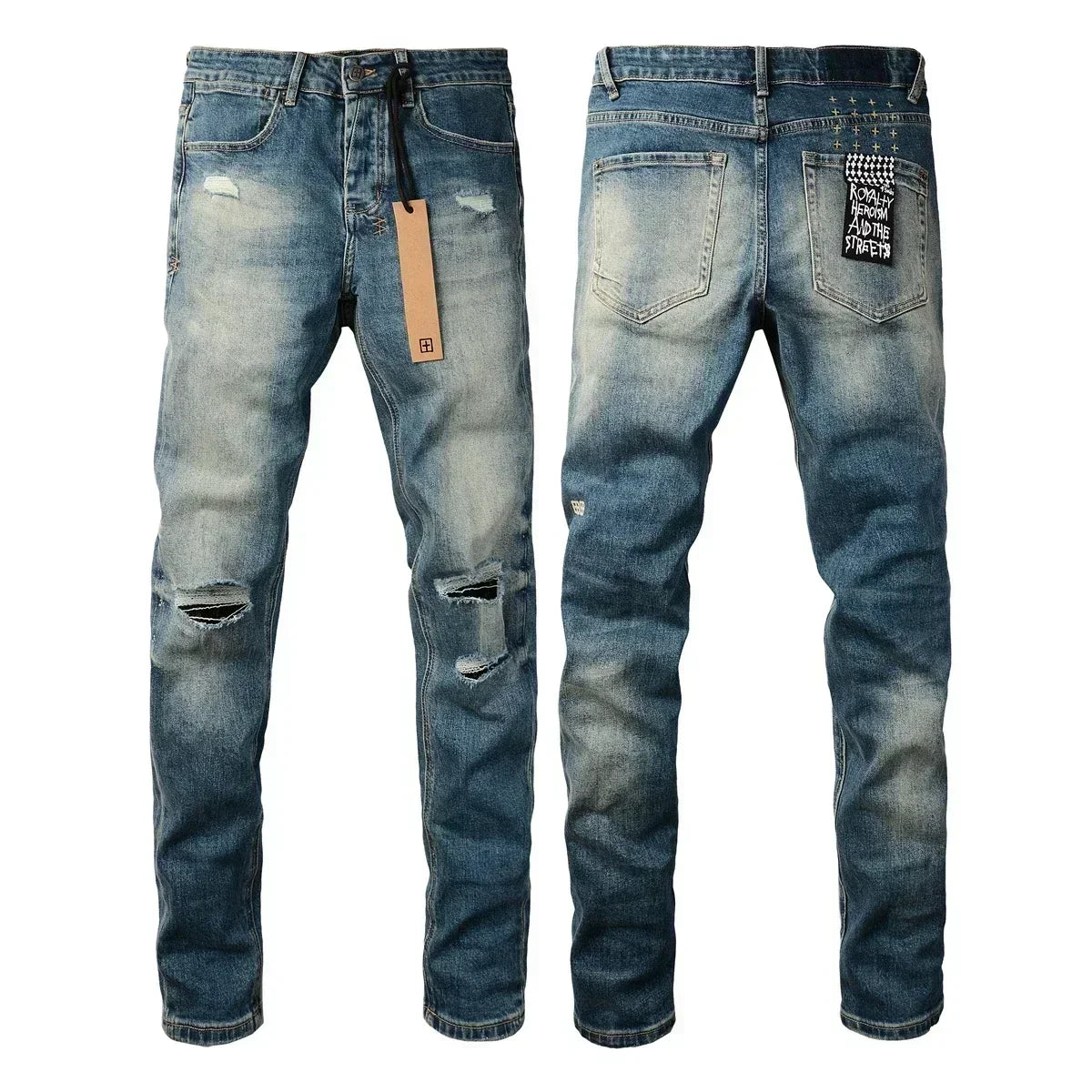 New KSUBI Jeans Men Paint Hole Trendy American High Street  Trend Low Rise Stretch Skinny Pleated Ripped Jeans