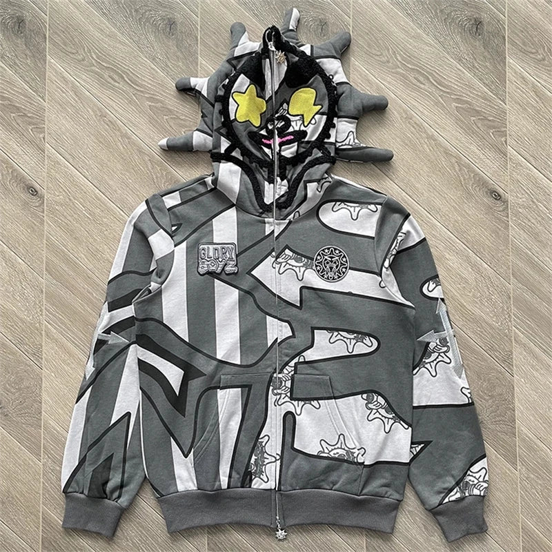 Blue Glo Gang Eroded Glo Thermal Hoodie Men Women High Quality Full Printed Cartoon Plush Print Oversize Hooded