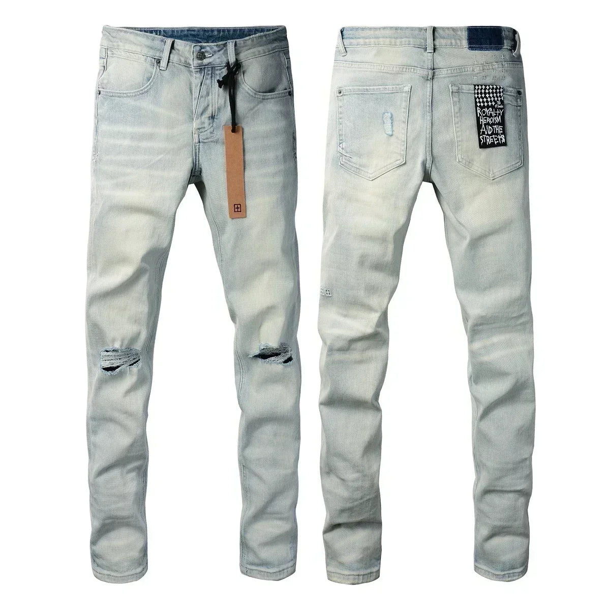 New KSUBI Jeans Men Paint Hole Trendy American High Street  Trend Low Rise Stretch Skinny Pleated Ripped Jeans