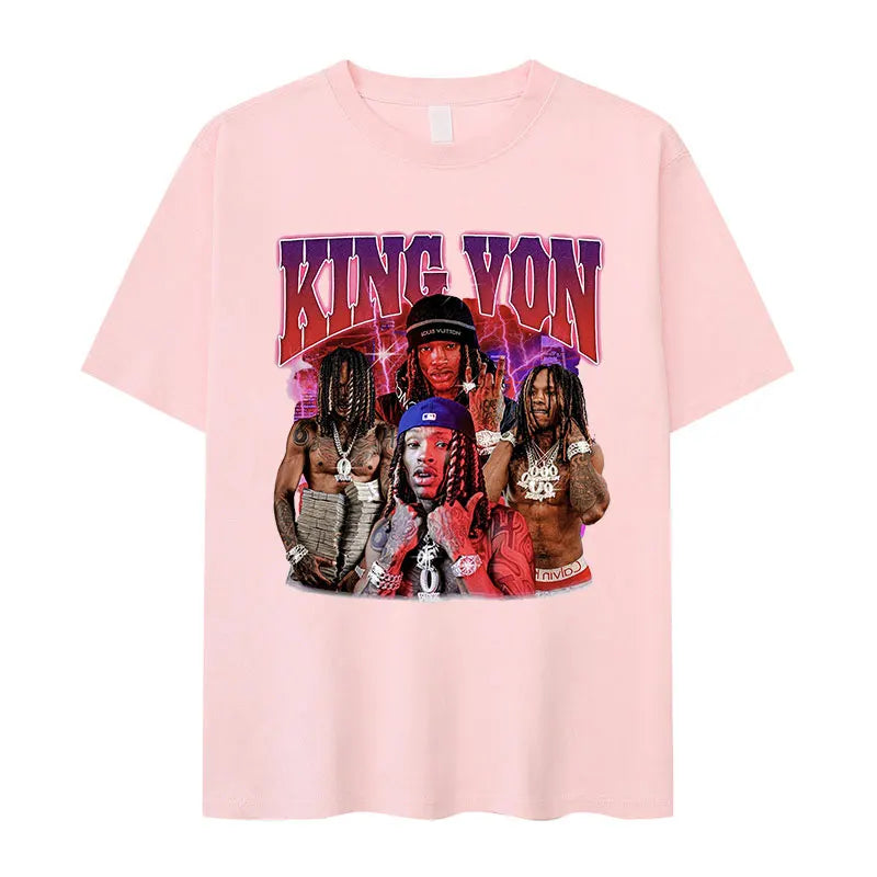 Rapper K-King Von Vintage Graphic T-Shirt Men's Hip Hop High Quality Fashion T-shirts Casual Cotton Oversized T Shirt Streetwear
