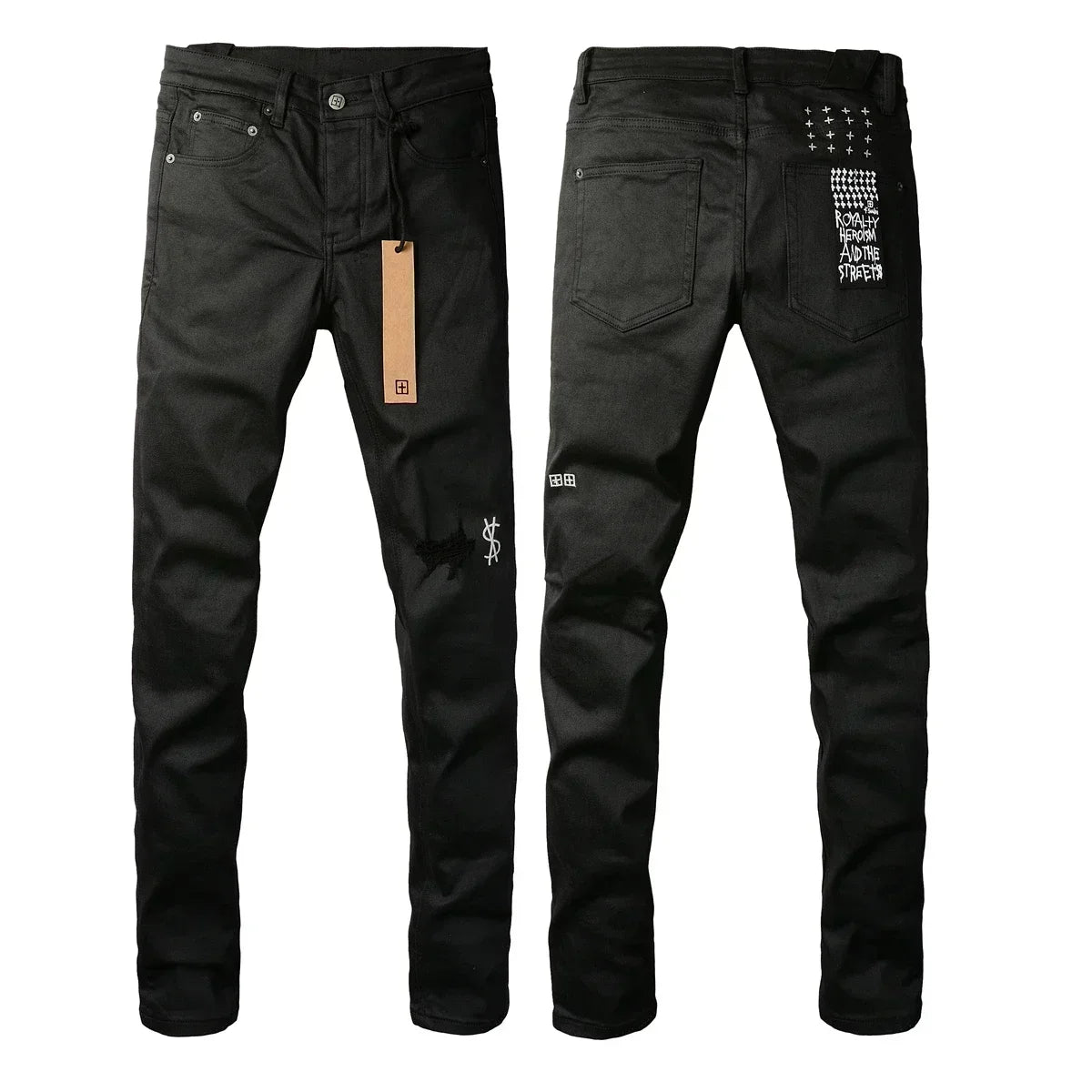 New KSUBI Jeans Men Paint Hole Trendy American High Street  Trend Low Rise Stretch Skinny Pleated Ripped Jeans