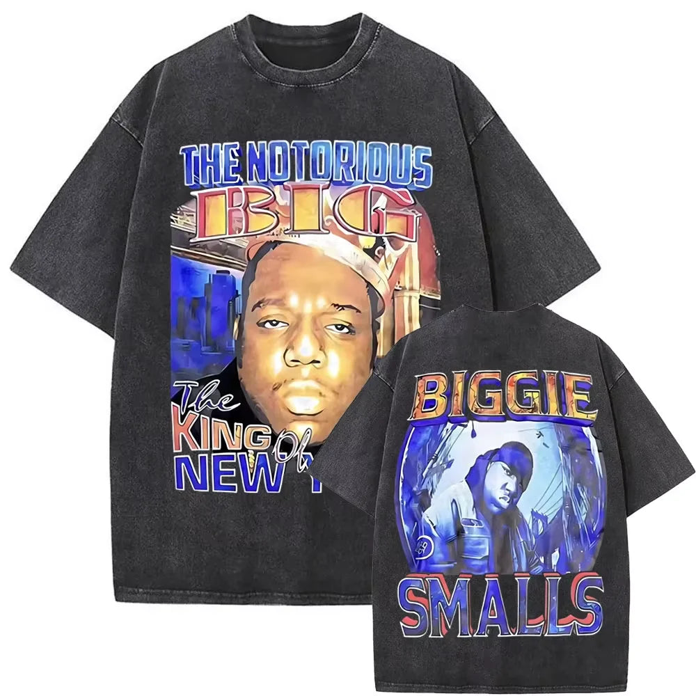 Washed Vintage Rapper The Notorious Big World Tour 97 T-shirt Biggie Smalls Print T Shirts Men Women Hip Hop Oversized T-shirts
