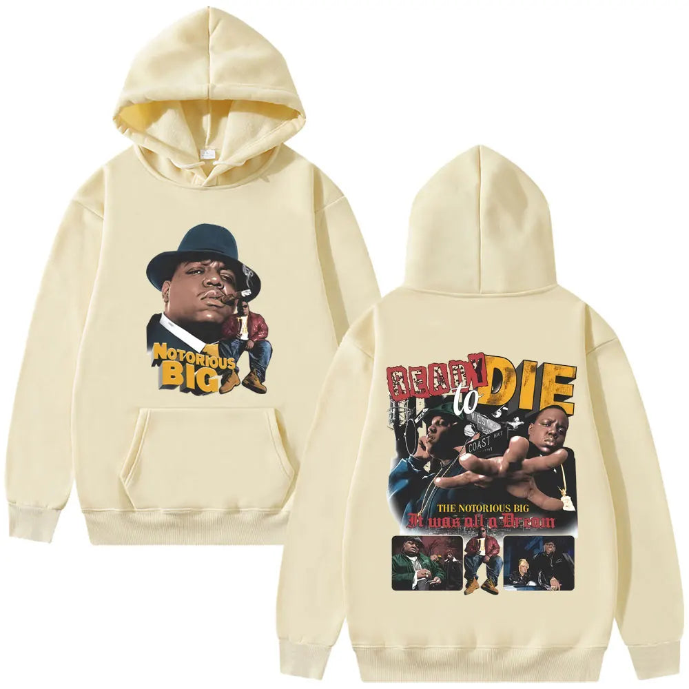 Rapper The Notorious Big Ready To Die Album Hoodie Biggie Smalls Streetwear Men Women Hip Hop Vintage Oversized Pullover Hoodies