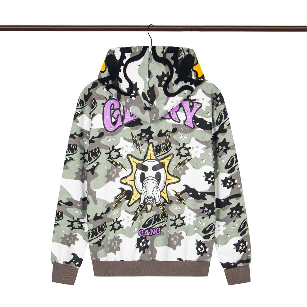 Glo Gang Eroded Glo Thermal embroidery printing Hoodie Men Women High Quality Oversized black full zip Hooded