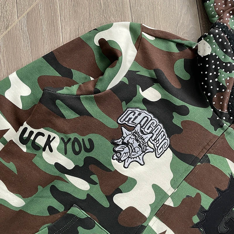 Glo Gang camouflage cartoon embroidered casual sweater