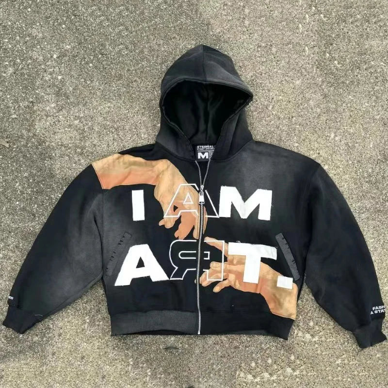 Y2k Streetwear Sweatshirt Letter Prints Graphics Zipper Hoodie Autumn and Winter Loose Sweatshirt Man Clothes sudadera hombre