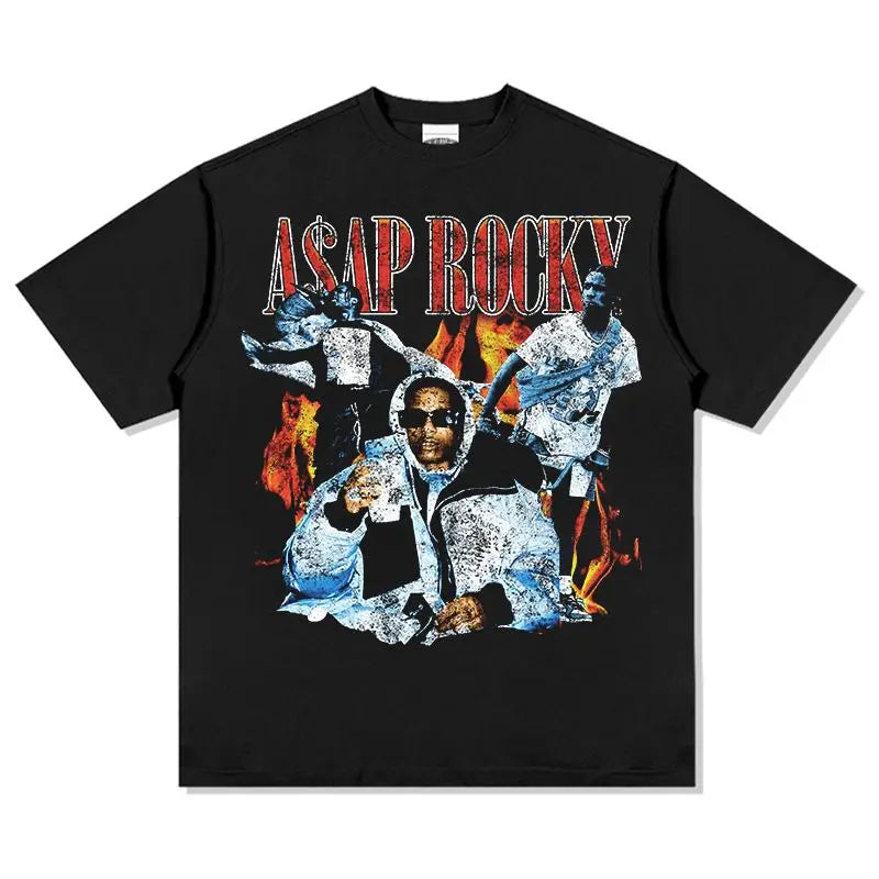 ASAP Rocky portrait graphic 100%cotton unisex shirt 2026 Summer New O-neck Men's Y2k hip hop style Short Sleeve Tshirt fan gift