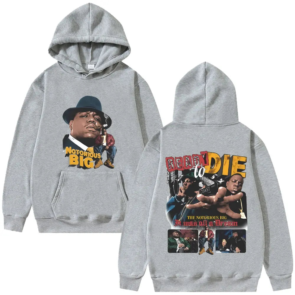Rapper The Notorious Big Ready To Die Album Hoodie Biggie Smalls Streetwear Men Women Hip Hop Vintage Oversized Pullover Hoodies