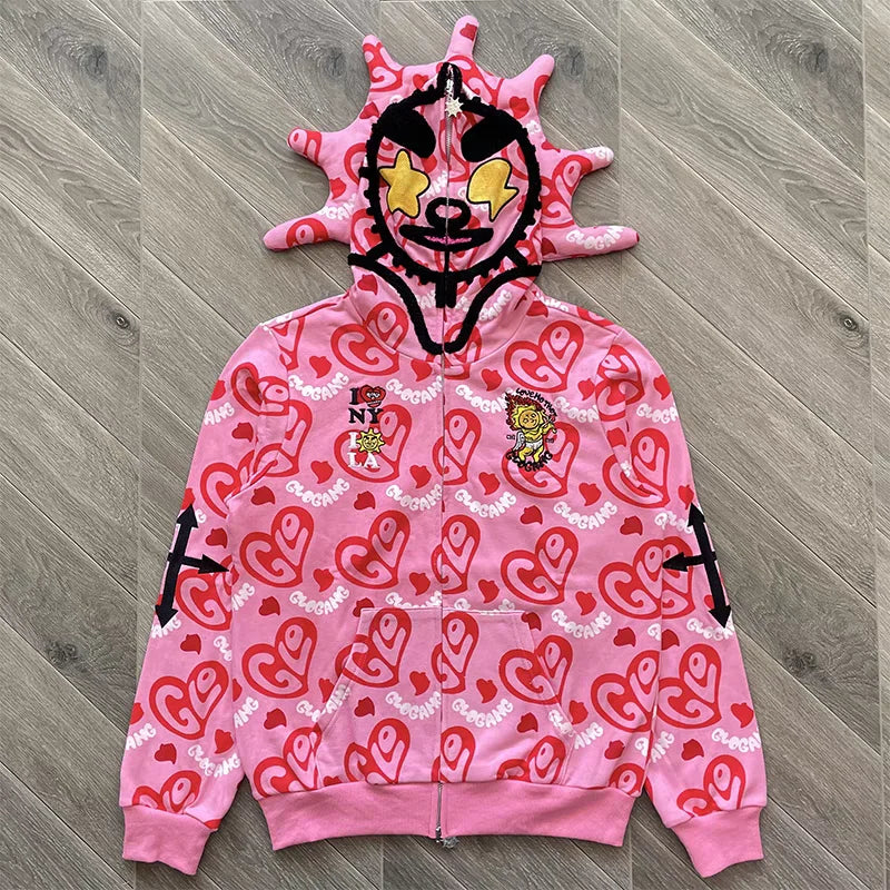 Blue Glo Gang Eroded Glo Thermal Hoodie Men Women High Quality Full Printed Cartoon Plush Print Oversize Hooded