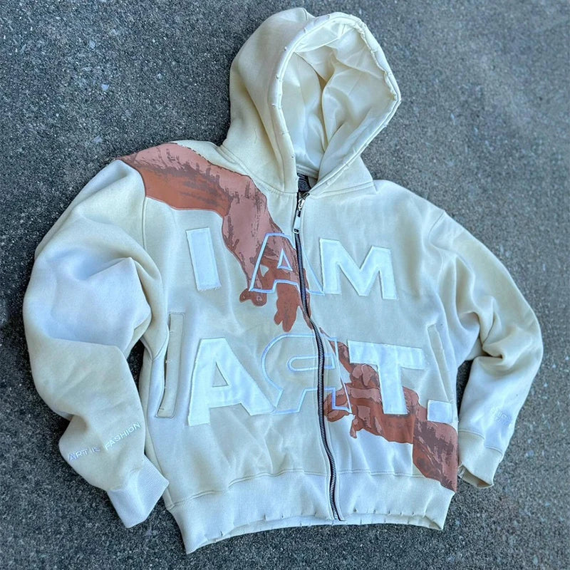 Y2k Streetwear Sweatshirt Letter Prints Graphics Zipper Hoodie Autumn and Winter Loose Sweatshirt Man Clothes sudadera hombre