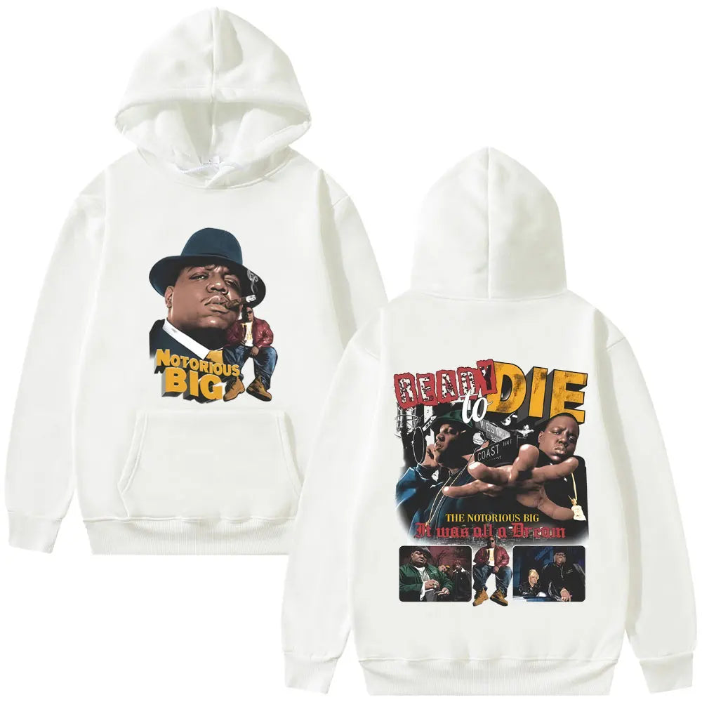 Rapper The Notorious Big Ready To Die Album Hoodie Biggie Smalls Streetwear Men Women Hip Hop Vintage Oversized Pullover Hoodies