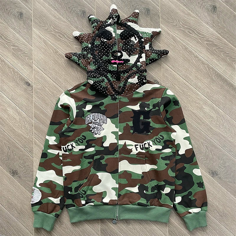 Glo Gang camouflage cartoon embroidered casual sweater