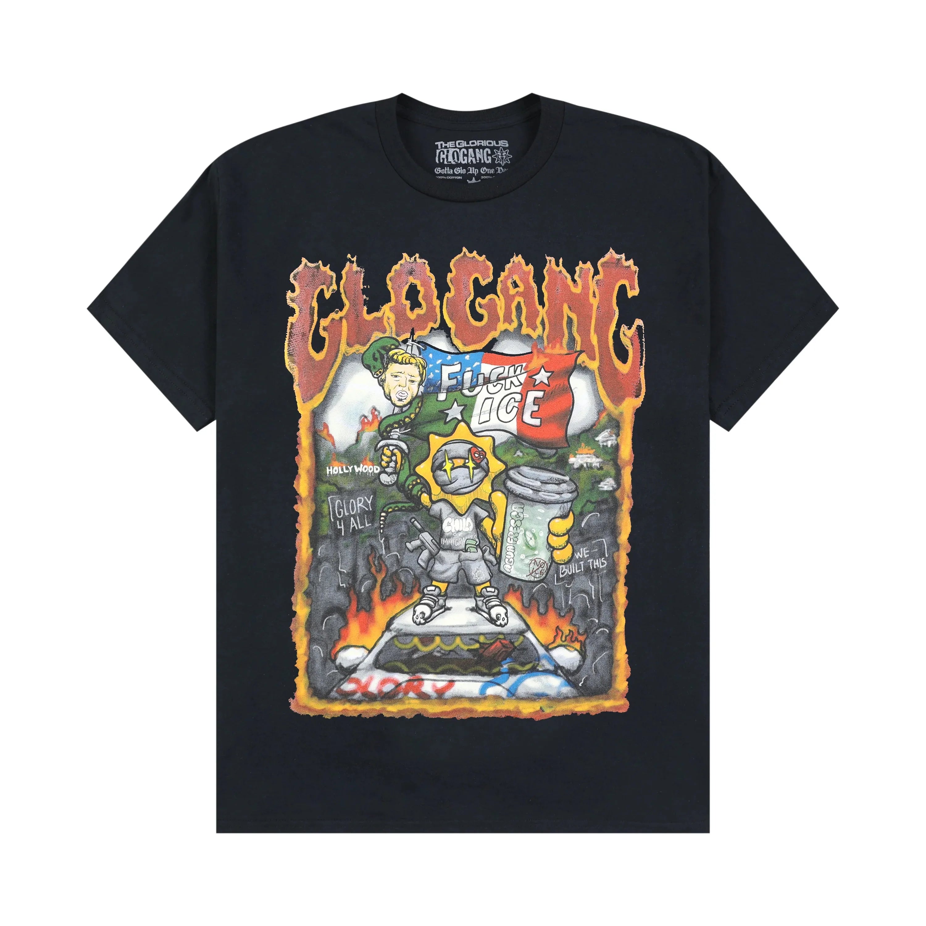 Glogang Men's Trendy Short-Sleeve T-Shirt Fashionable Street Style Harajuku Style Y2K Crew Neck Short-Sleeve Pure Cotton T-Shirt
