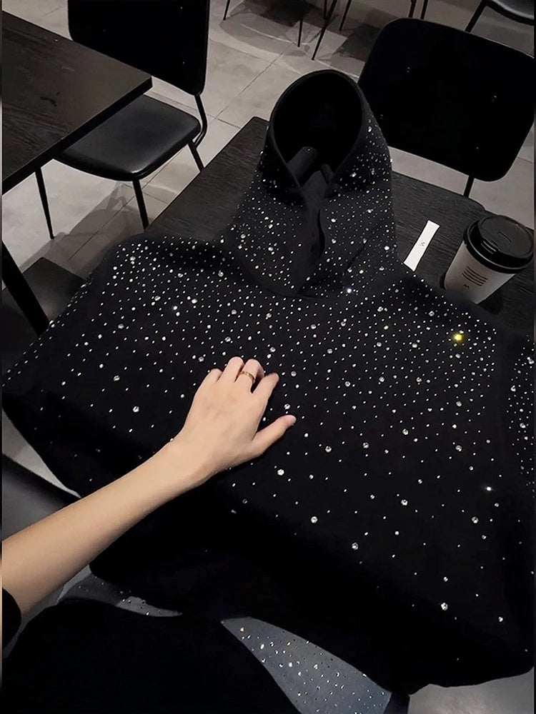 Heavy Du oulder Padded Hoodie Sweatirt for Men And Women Spring Autumn Design High Street k Star Rhinestone Couple J...