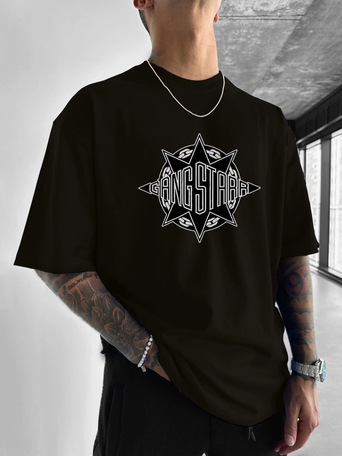 Gang Starr Logo Print T-Shirt Fashion Street Style Star Pattern Design {Men's Printed Round Neck Short Sleeve Casual T-Shirt