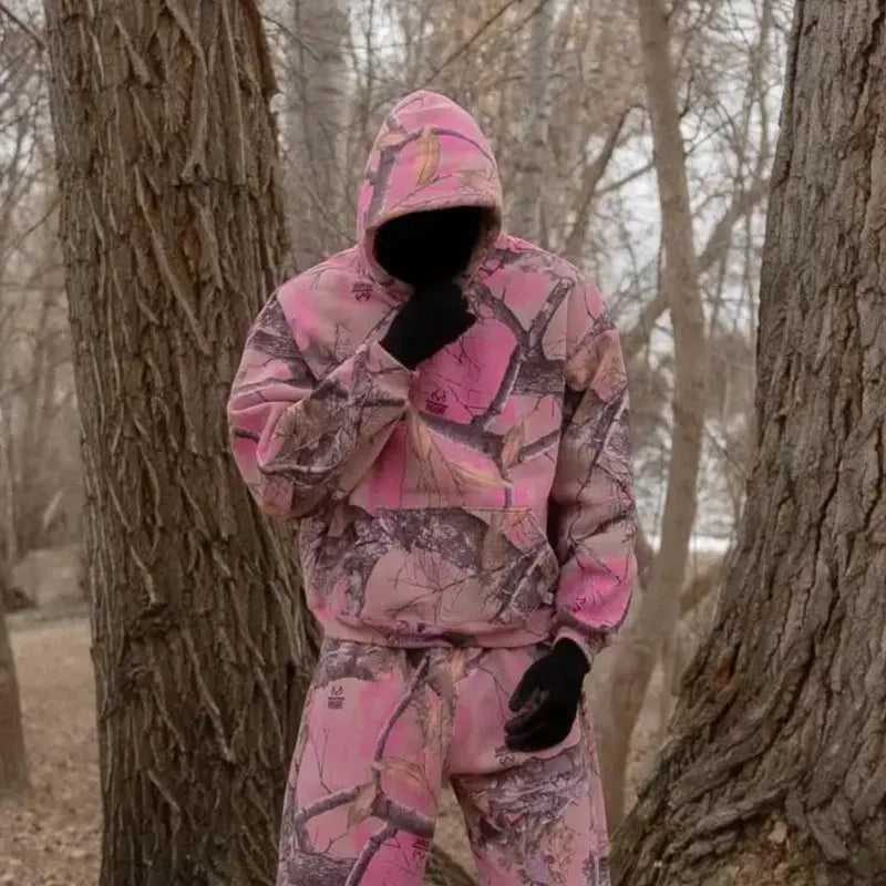 Y2K Retro Hoodie Men Camouflage Pattern Pink Sweatshirt High Street Hip Hop Streetwear Oversized Unisex Gothic Camo Hoodie Women