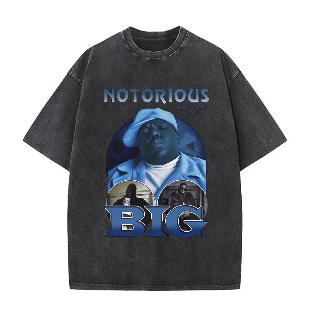Washed Vintage Rapper The Notorious Big World Tour 97 T-shirt Biggie Smalls Print T Shirts Men Women Hip Hop Oversized T-shirts