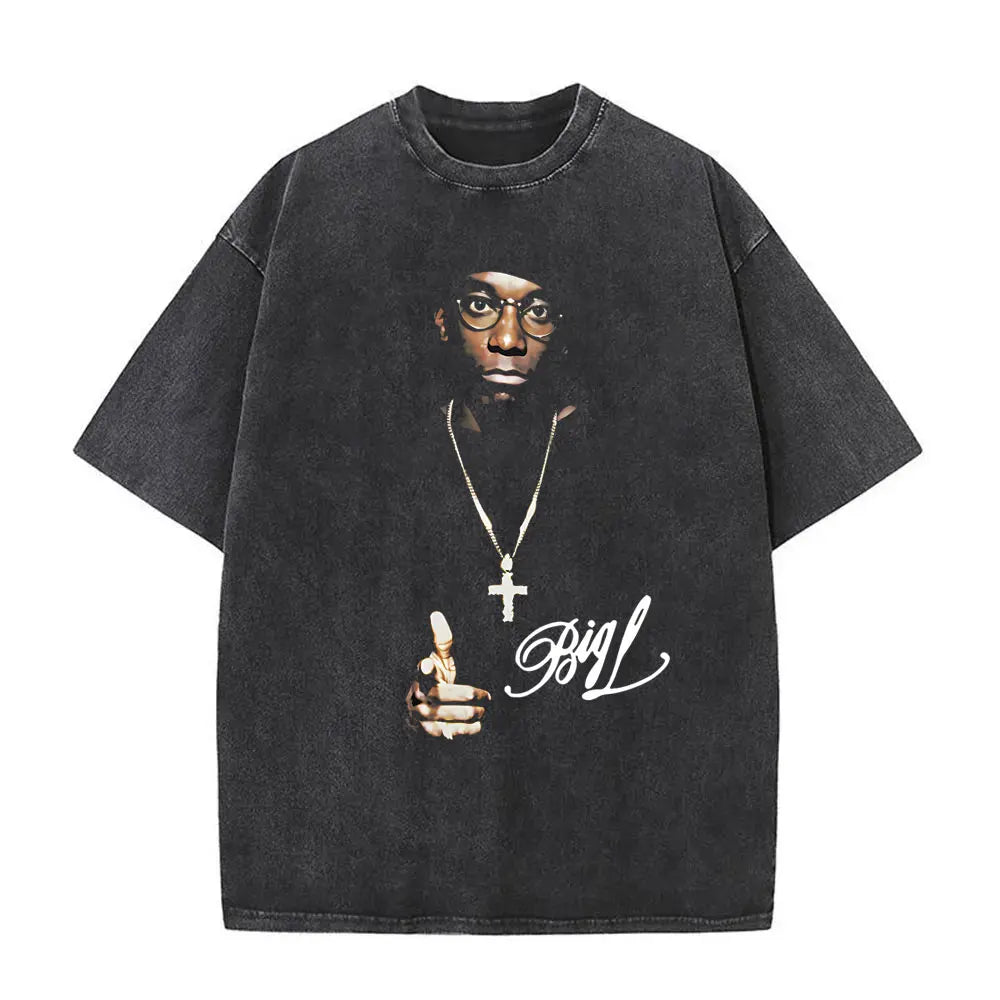Washed Vintage Rapper The Notorious Big World Tour 97 T-shirt Biggie Smalls Print T Shirts Men Women Hip Hop Oversized T-shirts