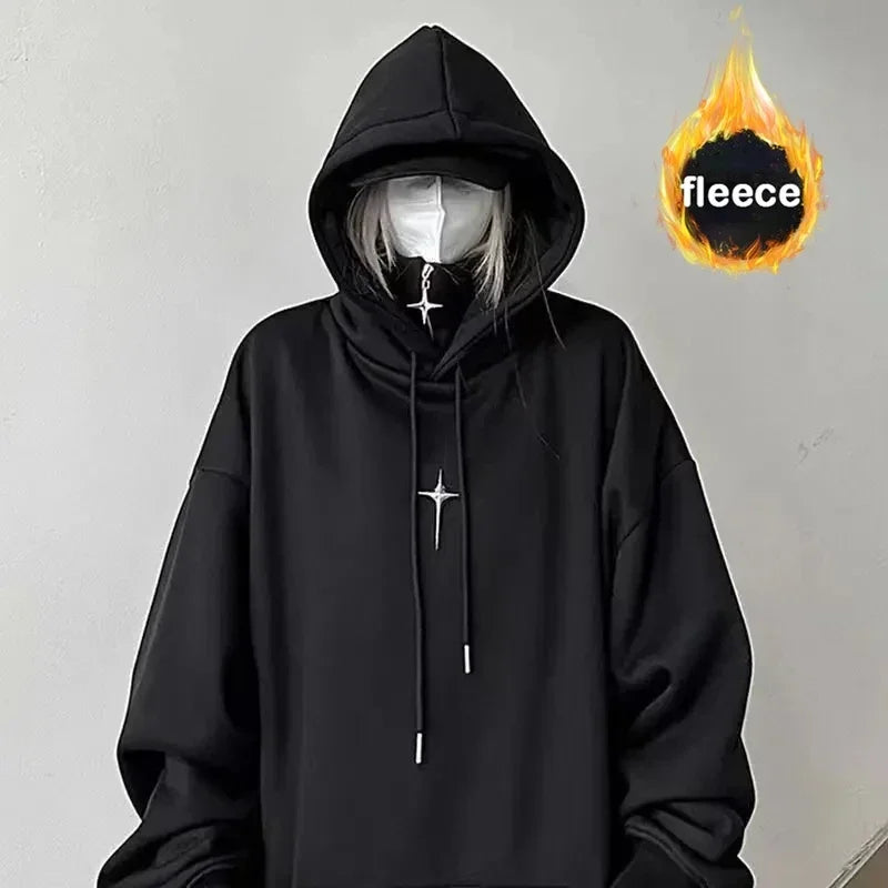 Streetwear Black Hoodie Men Women Oversized Harajuku Vintage Pullovers Korean Fashion Goth Aesthetic Sweatshirts Spring Autumn