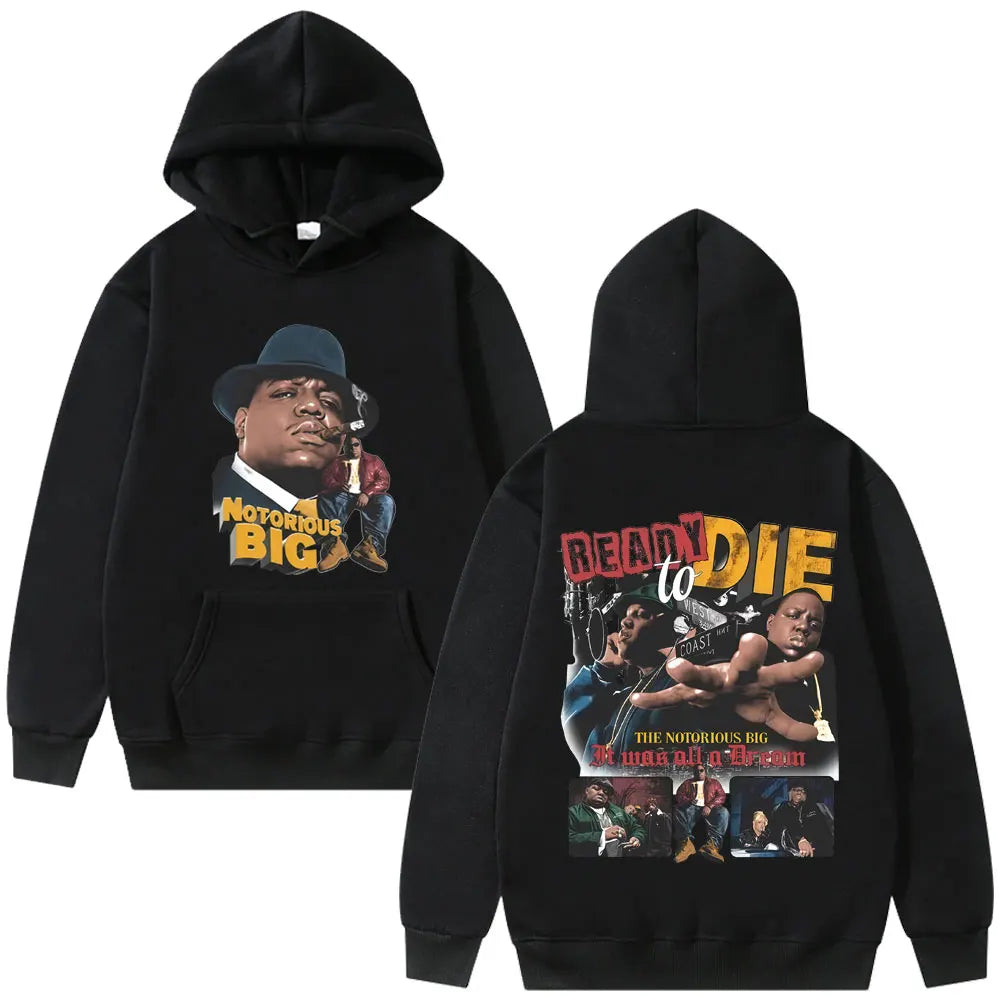 Rapper The Notorious Big Ready To Die Album Hoodie Biggie Smalls Streetwear Men Women Hip Hop Vintage Oversized Pullover Hoodies