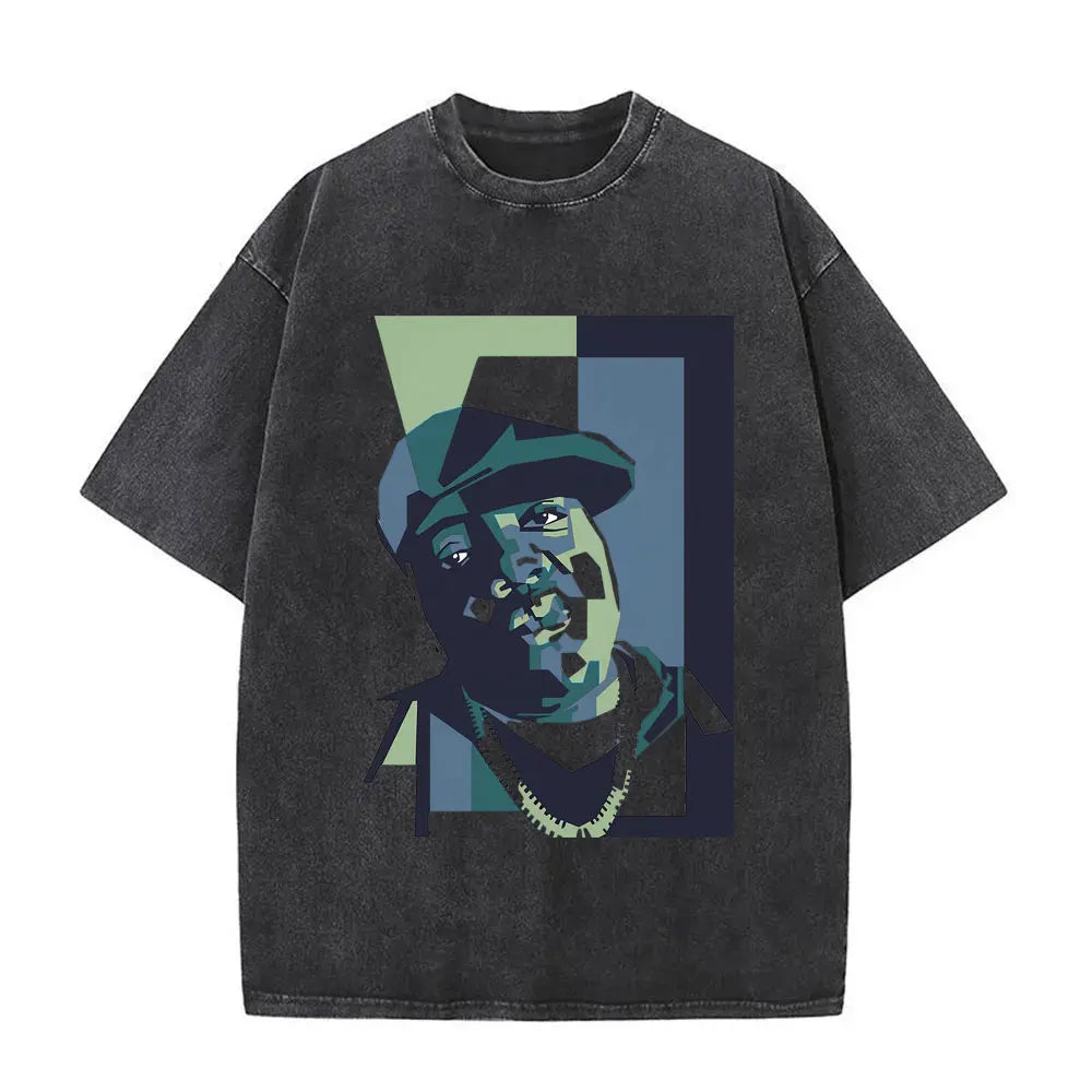 Washed Vintage Rapper The Notorious Big World Tour 97 T-shirt Biggie Smalls Print T Shirts Men Women Hip Hop Oversized T-shirts