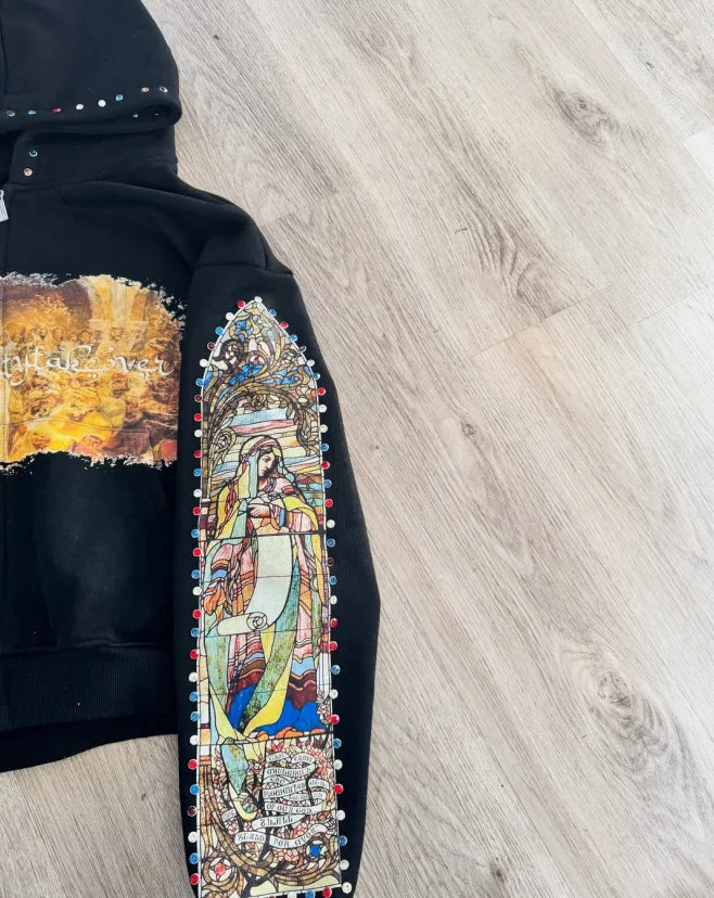 Stained Glass Renaissance Zip-Up Hoodie – High Street Art Edition