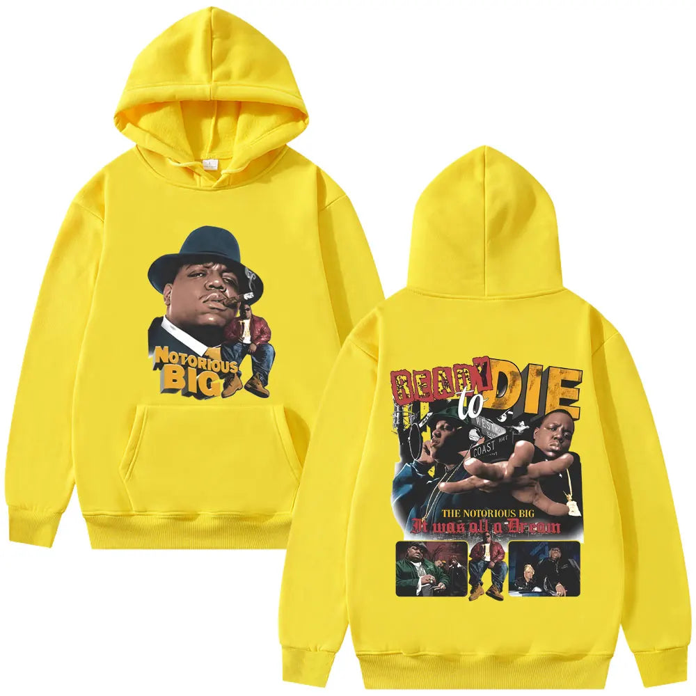 Rapper The Notorious Big Ready To Die Album Hoodie Biggie Smalls Streetwear Men Women Hip Hop Vintage Oversized Pullover Hoodies
