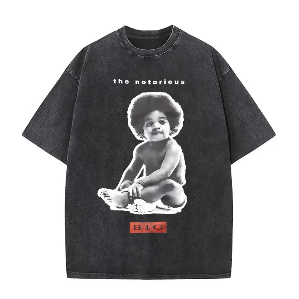 Washed Vintage Rapper The Notorious Big World Tour 97 T-shirt Biggie Smalls Print T Shirts Men Women Hip Hop Oversized T-shirts