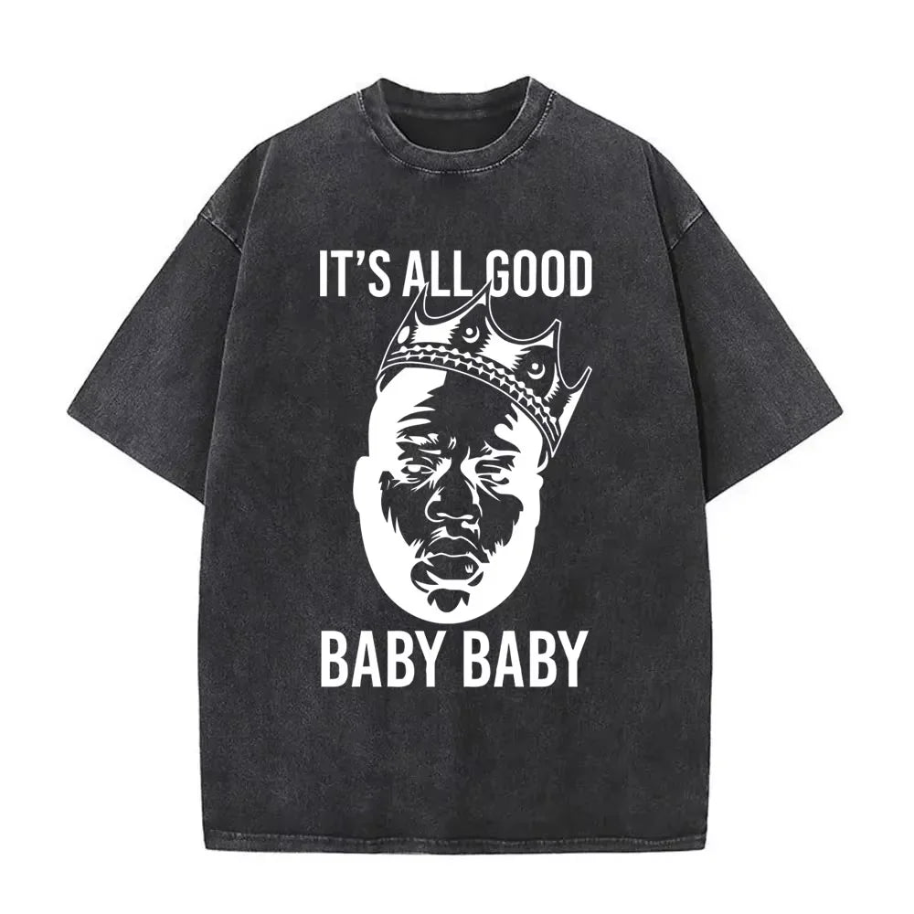 Washed Vintage Rapper The Notorious Big World Tour 97 T-shirt Biggie Smalls Print T Shirts Men Women Hip Hop Oversized T-shirts