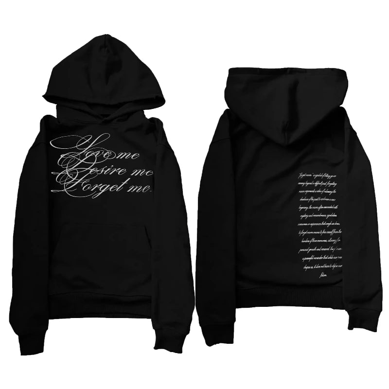 Love Me, Desire Me" Script Hoodie – Minimalist Aesthetic (Various Colors)