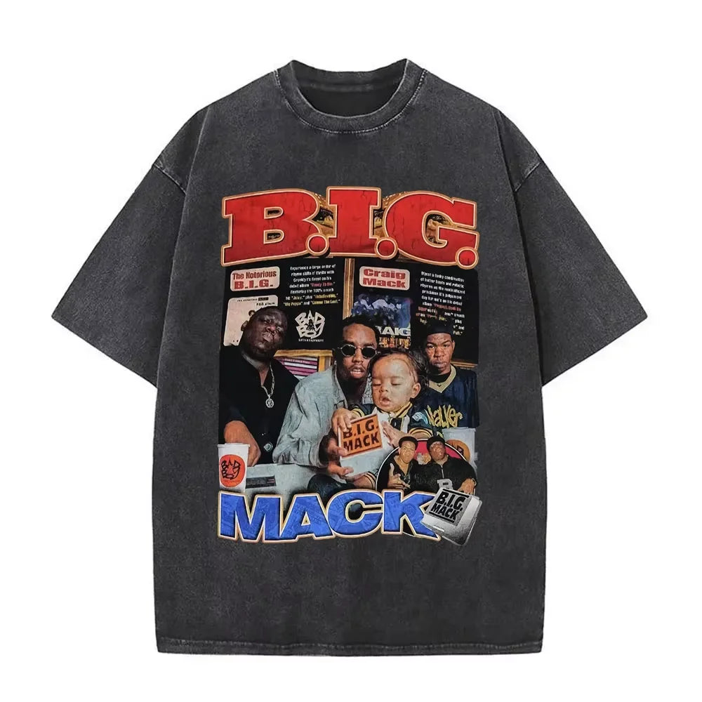 Washed Vintage Rapper The Notorious Big World Tour 97 T-shirt Biggie Smalls Print T Shirts Men Women Hip Hop Oversized T-shirts