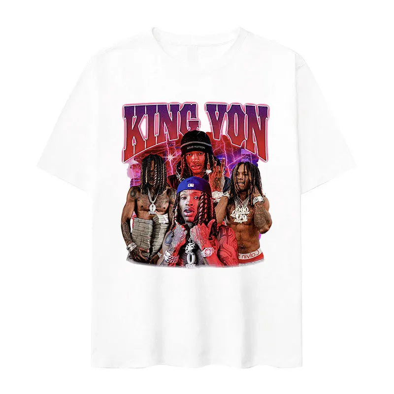 Rapper K-King Von Vintage Graphic T-Shirt Men's Hip Hop High Quality Fashion T-shirts Casual Cotton Oversized T Shirt Streetwear