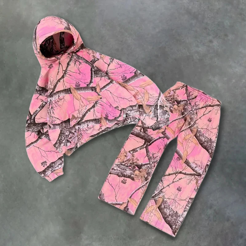 Y2K Retro Hoodie Men Camouflage Pattern Pink Sweatshirt High Street Hip Hop Streetwear Oversized Unisex Gothic Camo Hoodie Women