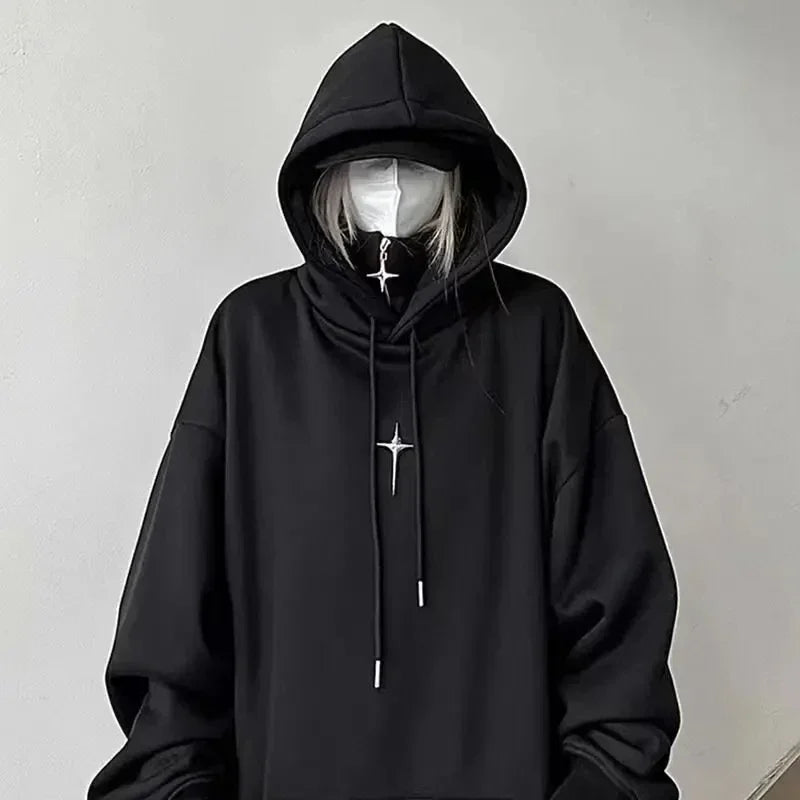 Streetwear Black Hoodie Men Women Oversized Harajuku Vintage Pullovers Korean Fashion Goth Aesthetic Sweatshirts Spring Autumn