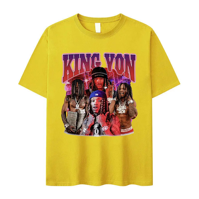 Rapper K-King Von Vintage Graphic T-Shirt Men's Hip Hop High Quality Fashion T-shirts Casual Cotton Oversized T Shirt Streetwear