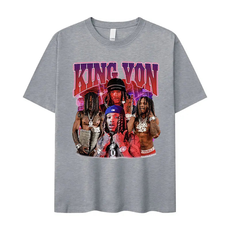 Rapper K-King Von Vintage Graphic T-Shirt Men's Hip Hop High Quality Fashion T-shirts Casual Cotton Oversized T Shirt Streetwear