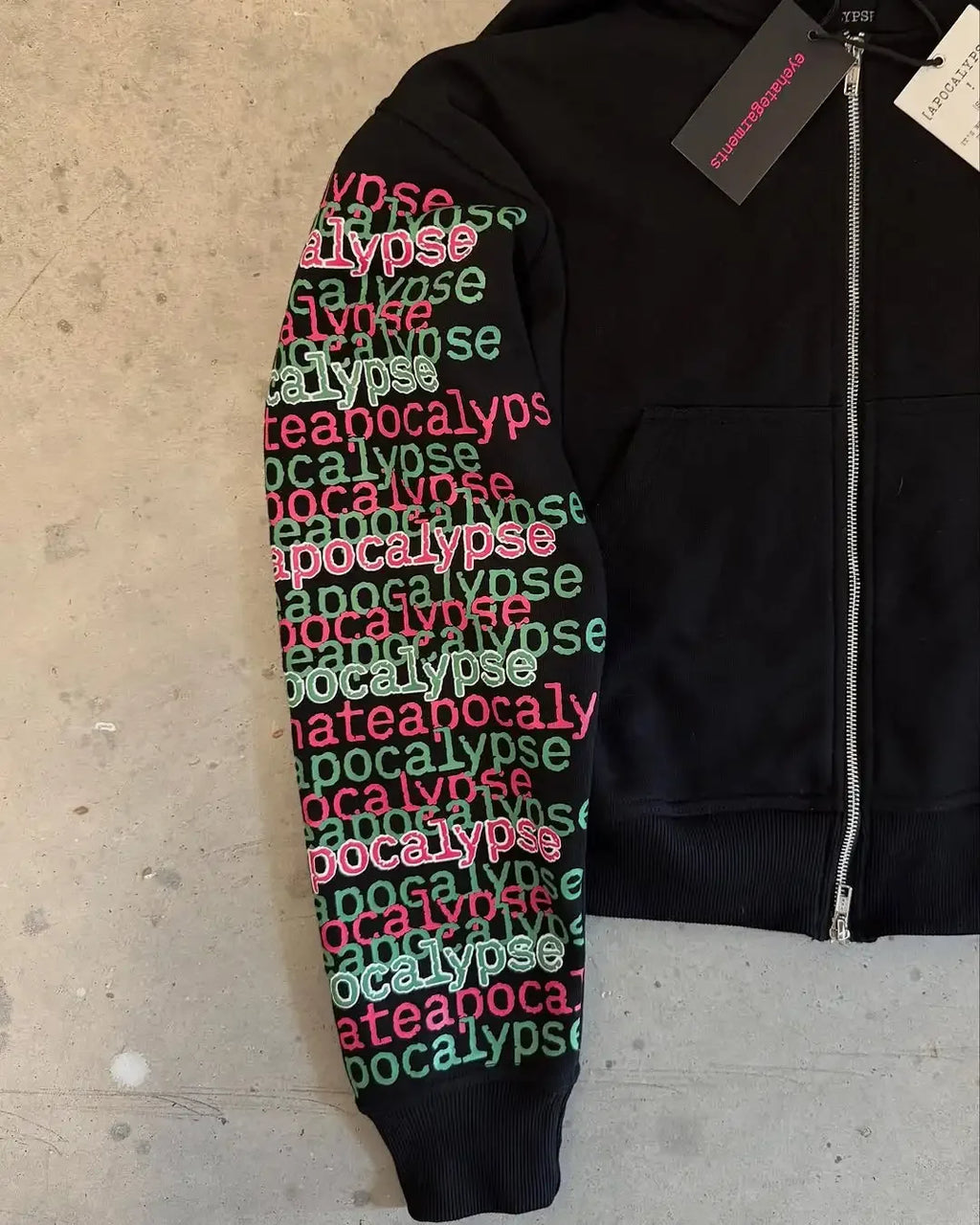 Apocalypse" Neon Graphic Zip-Up – Leopard Detail & Eyelet Hood