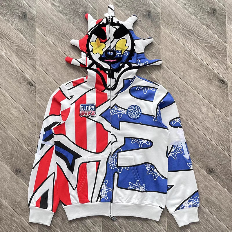 Blue Glo Gang Eroded Glo Thermal Hoodie Men Women High Quality Full Printed Cartoon Plush Print Oversize Hooded
