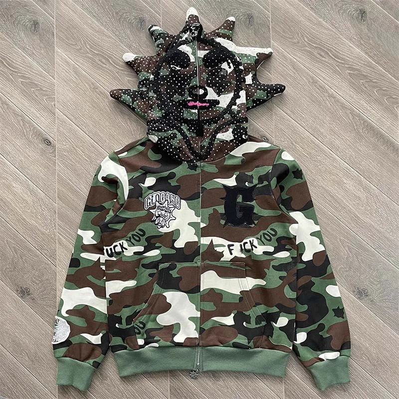 Glo Gang camouflage cartoon embroidered casual sweater