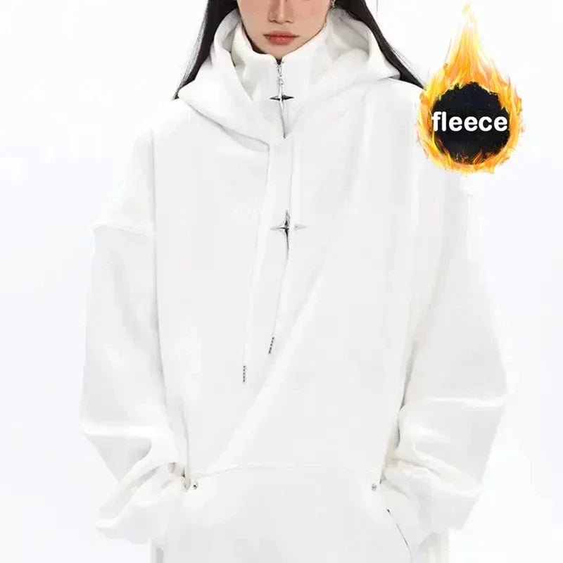 Streetwear Black Hoodie Men Women Oversized Harajuku Vintage Pullovers Korean Fashion Goth Aesthetic Sweatshirts Spring Autumn